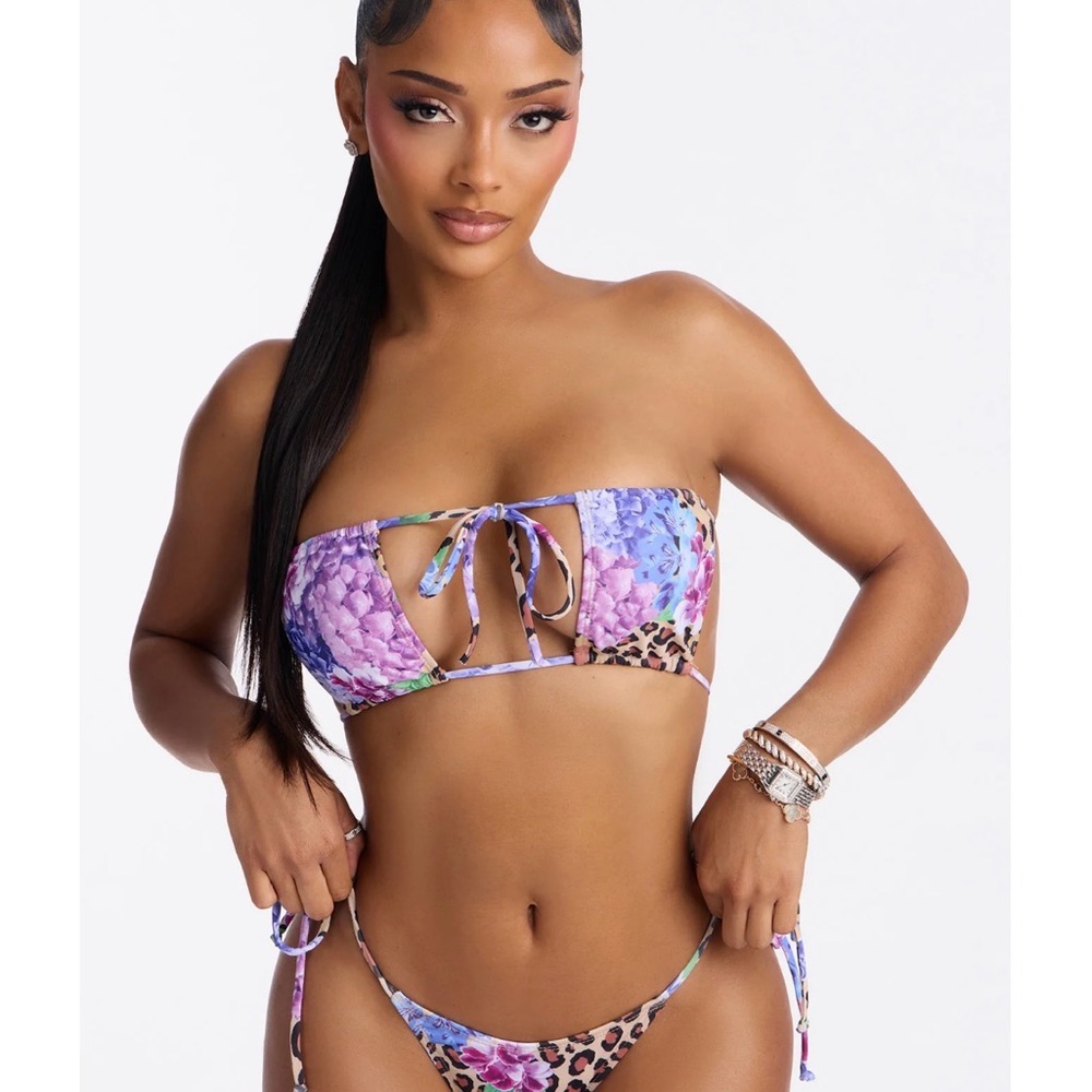 Floral and Leopard Print Bikini Set